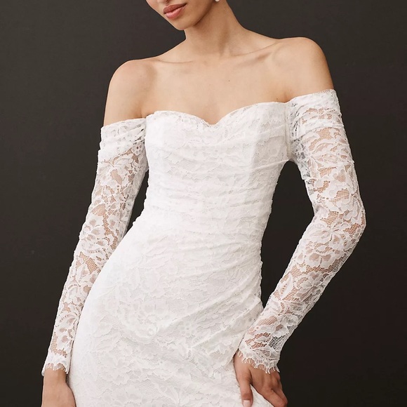 Jenny Yoo Off-Shoulder Lace Dress in White